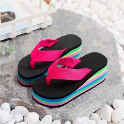 Regenbogen Fischgrätenmuster High-Heel Damen Flip Flops - Sommer Strand Sandalen 40