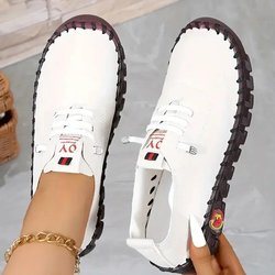 Damen Casual Sneakers 2025 Neue Frühlings- und Sommerschuhe mit weichen Sohlen und atmungsaktiven Slippern im Retro-Stil in Übergröße 36-43 Einzelschuhe für Damen 39 weiß