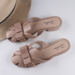 Baotou Halbe Hausschuhe Damen Sommer und Herbst Oberbekleidung Neue Lazy Muller Sandalen Dicke Absätze Einzelschuhe Halbe Stützschuhe 40-41