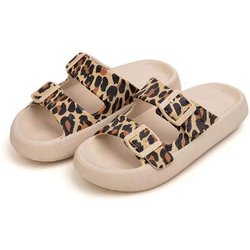 Mode Mode Leopardenmuster Wolken-Slipper für Damen Sommer Verstellbare Schnalle Kissen-Slides Frau Dicke Sohle Rutschfest Strandschuhe 41-42 leopard print