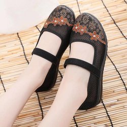 Frühling und Sommer Rutschfeste Stoffschuhe Damen Flach Atmungsaktiv Runde Zehenpartie Damenschuhe 35 schwarz