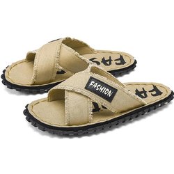 Sommer Herren Canvas Hausschuhe Stoff Zuhause Herren Hausschuhe Outdoor Gummi Flach Herren Sandalen Lässige Pantoletten Hausboden Hausschuhe 42 khaki