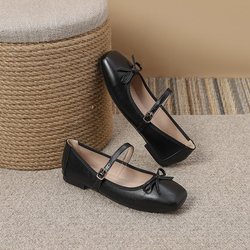 Mary-Jane-Flats für Damen, Ballerinas mit Schleife, rutschfeste quadratische Zehenpartie, elegante Schuhe, bequeme, verstellbare Flats mit Knöchelriemen, Damen-Wanderschuhe 37