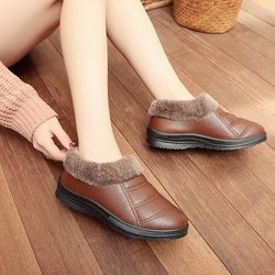 Wasserdichte Baumwollpantoffeln für den Winter, für Herren, mit Wärme, dicker Unterseite, Leder, Heim-Baumwollschuhe für Damen, Winter 39 braun