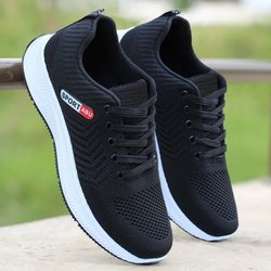 WTEMPO Herren Einfarbige Mesh-Schuhe Leichte Laufschuhe Sommer Herbst Vielseitige Freizeit-Sportschuhe 43 schwarz