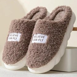 Frauen Männer Dicke Sohle Hausschuhe Indoor Hausschuhe für Frauen Winter Plattform Rutschen Warme Flauschige Hausschuhe Fell Baumwolle Schuhe Damen 40-41 kaffeebraun