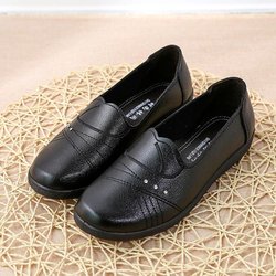 Damen-Arbeitsschuhe aus Kunstleder mit flachem Boden, flacher Mund, Slip-On, lässige Einzelschuhe, bequem, weiches Leder, Frühling und Herbst 35
