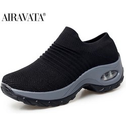 Damen-Freizeitschuhe, modische Nähte, gepolsterte Keilsneaker 38 schwarz