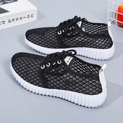 Frauen Sommer Einfarbig Schuhe Weiche Sohle Anti-slip Alle-spiel Casual Schuhe Weibliche Große Größe Flache Atmungsaktive mesh Sport Schuhe 40 schwarz
