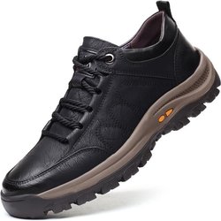 Lederschuhe Herren Freizeitsportschuhe Outdoor Leder Wasserdichte Schuhe Weichsohlige Wanderschuhe Verschleißfeste Mittelalte Papa-Schuhe 44 schwarz