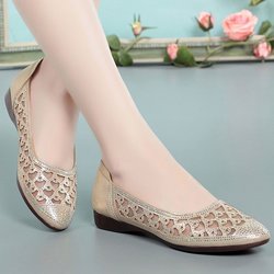 Mesh Mesh Hohl Flache Sohle Einzelne Schuhe Damen Sommer Neue Loch Schuhe Gummi Weiche Sohle Einzelne Schuhe 41 gold