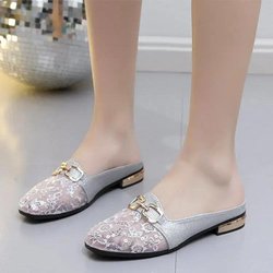 Bao Head Halbschuhe Damenschuhe Hausschuhe Damenschuhe Mesh Hausschuhe Sommer 40 silber