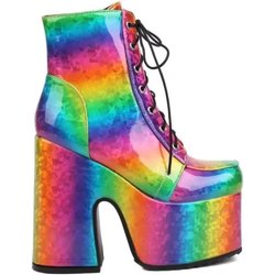 Damen Regenbogenstiefel, bunt, mit Farbverlauf, Plateau-Schnürung, Gothic, Halloween, Fledermausschuhe, High Heels, warme Winterstiefeletten, Motorradstiefel 41 bunt