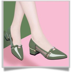 Damen Blockabsatz Einzelne Schuhe Damen Flachleder Spitzzehen Mittelhoher Absatz Mesh Rutschfeste Weichsohle Arbeitsschuhe Schuhe 40 grün