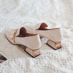 Einzelschuhe Damenschuhe aus Leder mit dickem Absatz, All-Match-Leder, quadratische Zehenpartie, weiche Sohle, leichte Damenschuhe, Arbeitsschuhe 35