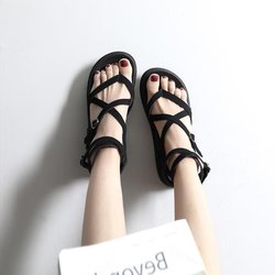All-Match-Schnalle-Clip-on-Sandalen für Damen, Sommer, atmungsaktive Schuhe mit dicken Sohlen, flache römische Schuhe für Damen 38 schwarz