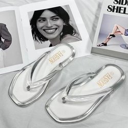 PVC Transparente Flip-Flops Schuhe Frauen Hausschuhe Wohnungen Sommer Sandalen Mode Strand Kleid Casual Weibliche 38 weiß