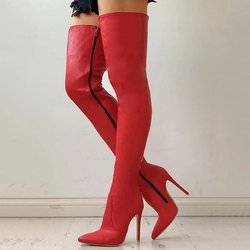 Herbst/Winter Damenstiefel Spitz Seitlicher Reißverschluss Schlanke High Heels Große Overknee-Stiefel Damenstiefel Plateaustiefel Damenschuhe 43