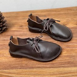 Handgemachte Rindsleder Einzelschuhe Retro runde Zehen weiche Sohle Mokassin lässige Lederschuhe 38