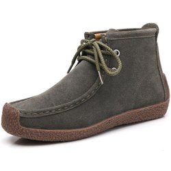 Damen Kuhveloursleder Stiefel Warm Bequem Weich Flache Schuhe Schnürschuhe Damen Martin Schuhe 39 grün