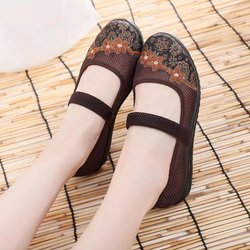 WTEMPO Große, ausgehöhlte, bestickte Stoffschuhe für Damen, einfarbig, weiche Sohle, flache Freizeitschuhe 40 braun