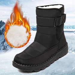 Rimocy rutschfeste, wasserdichte Schneestiefel für Damen, 2023, dicker Plüsch, Winter-Stiefeletten, Damen-Plattform, warm halten, mit Baumwolle gepolsterte Schuhe 40 schwarz