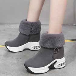 Winter Stiefel Frauen Plattform Schuhe Keile Schwarz Grau Stiefel Chunky Schnee Booties Warme Plüsch Frau Stiefeletten Wildleder High Heels 42 grau
