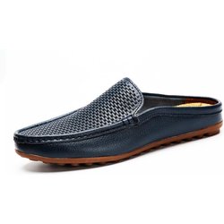 Italienische Herren Hausschuhe Echtes Leder Loafer Mokassins Outdoor Rutschfeste Schwarze Casual Slides Sommer Frühling Mode Schuhe 2022 46