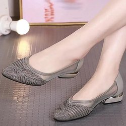 Damen Sommer Mesh Große Sandalen Aushöhlen Atmungsaktive Niedrige Absätze Spitze Damenschuhe Einfarbig Vielseitige Flache Loch Schuhe 40 grau