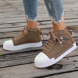 Neue Damen Canvas Schuhe Schnürung Totenkopf ZIP Retro Denim High Top Sneakers Klassische Metalldekoration Lässige Flats Zapatillas 38