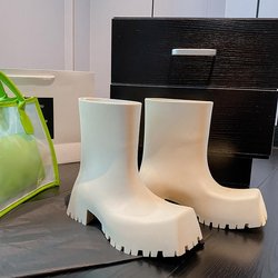 Paris Gummistiefel mit quadratischer Zehenpartie für Damen: Neuer Stil, dicke Sohle, modisch, rutschfest, wasserdicht und mit hohem Absatz. 39