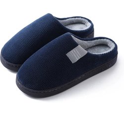 Damen Herbst und Winter Baumwollpantoffeln Indoor rutschfeste weiche Unterseite Wärmemonatsschuhe Einfache Plüsch-Halbpackung mit Bodenwischer 40/41 navy blau