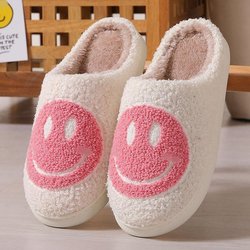 Winter niedlichen Cartoon Smiley Hause Baumwolle Hausschuhe Hause pelzigen Hausschuhe weibliche Paar warme Hausschuhe Indoor 38-39 rosa