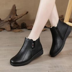 Winterstiefel aus Leder mit Keilabsatz für Damen, rutschfest, warmes Fell, Stiefeletten für Damen, Freizeitschuhe 41 schwarz