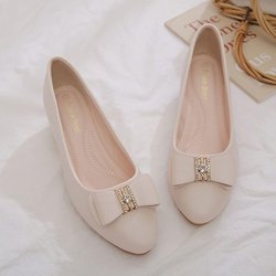 Damenschuhe mit spitzer Spitze und einfarbiger Spitze, rutschfeste Schuhe mit mittlerem Absatz und Strasssteinen, flacher Mund, bequeme Schuhe 41 beige