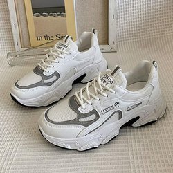 WTEMPO Brief Gedruckt Casual Schuhe Frühling und Herbst Dicken Sohlen Erhöhen Kreuz Lace Up Mesh Atmungsaktive frauen Sport Schuhe Dropshipping Großhandel 35 grau