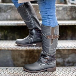 Neue Damen Lederstiefel Kniehohe Stiefel Modische Ritterstiefel Damen Winter Lange Stiefel Übergröße 35-43 42 grau