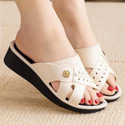 Damen Hausschuhe Sommer Leder Retro Frau Flip Flops Schuhe Casual Plattform Damen Outdoor Hausschuhe 40 beige