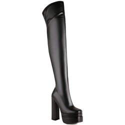Damenstiefel mit hohen Absätzen, sexy wasserdichte Plateaustiefel im europäischen und amerikanischen Stil, dicke Absätze, einfarbig, große Kniestiefel 45