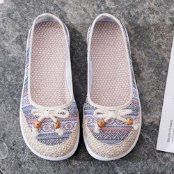 Ausgehöhlte Stoffschuhe für Damen, weicher Boden, rutschfest, mit flachem Boden, Mutterschuhe, Belüftung, Arbeitsschuhe, Retro-Ethno-Stil, einfach lässig 39