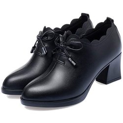 Schwarze Lederstiefel mit dickem Absatz und Fliege, Damen-Lederschuhe, rutschfeste High Heels, Frühling und Herbst, einfaches Pendeln 41 schwarz