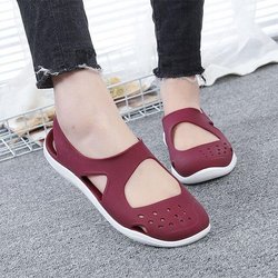 Sommer Frauen Sandalen Weiche Flache Slip Auf Weibliche Casual Gelee Schuhe Mädchen Sandalen Aushöhlen Mesh Wohnungen Strand Schuhe 40 wein rot