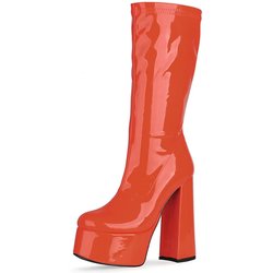 Damen Plateaustiefel mit Blockabsatz und mittlerer Wadenhöhe, hochwertige Modeschuhe im Gothic-Stil, Bonbonfarben, Damen, Sale, ganz neu 40 orange