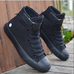 Herren High Top Weiße Canvas Schuhe Sommer Herbst Damen Sneaker Mode Atmungsaktive Walking Trainer Rutschfest Unisex Freizeitschuh 37 schwarz