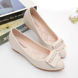 Weiche Leder Frühling und Herbst Keilabsatz Damenschuhe All-Match Work Damen flache Lederschuhe 35 beige