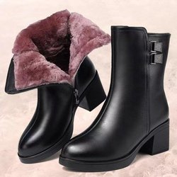 Mittelkurze Stiefel für Damen, mitteldicker Absatz, runder Kopf, modische Stiefel, modische Damenstiefel mit seitlichem Reißverschluss 37 schwarz