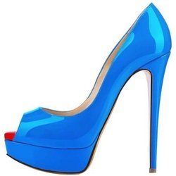 LOSLANDIFEN Sexy Peep Toe Plateau Damen Pumps 14cm Super High Heels Lackleder Schuhe Rot Hochzeit Stilettos Große Größe 43 44 44 blau