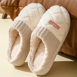 Winter 2024 Plüsch-Baumwoll-Hausschuhe für Männer und Frauen Indoor Warm Fur Home Schuhe Herbst und Winter Komfort 38-39 weiß