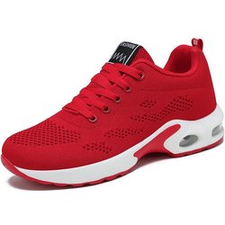 Leichte Mesh Schnür-Sneaker, Modische Air Cushion Lauf-Sportschuhe, Damenschuhe 40 rot