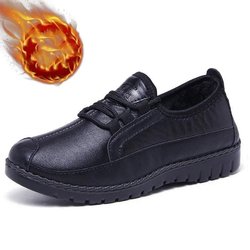 Damen Baumwollschuhe Winter Leder wasserdichte Stoffschuhe Fleece warme Baumwollstiefel 35 schwarz